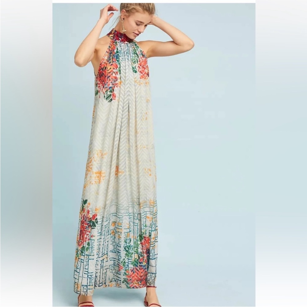 $340 BHANUNI by Jyoti sz S Marilla Maxi Dress Ivory Red High Neck Anthropologie